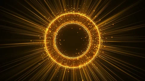 Golden circular light burst background bright particle ring, radiant rays, luxur Stock Footage 340471307