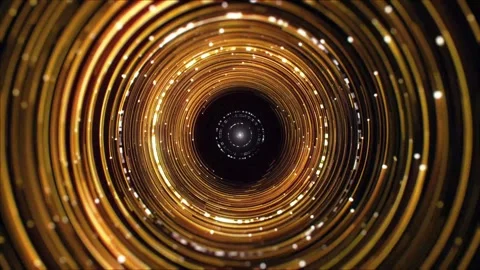 Golden Circular Light Tunnel Motion Background with Luxury Glowing Rings Stock Footage 341591663