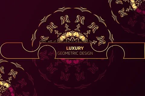Golden Circular Mandala with Surrounding Patterns on Red and Black Stock Illustration