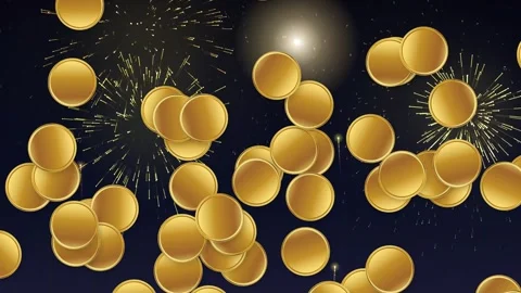 Golden Circular Objects Bursting Over Sparkling Fireworks Background Stock Footage 346935770