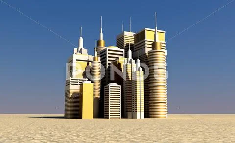 Golden city rising out the desert Stock Illustration