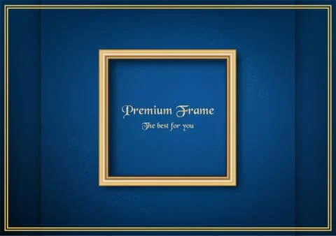 Golden classic frame on blue gradient background. Stock Illustration