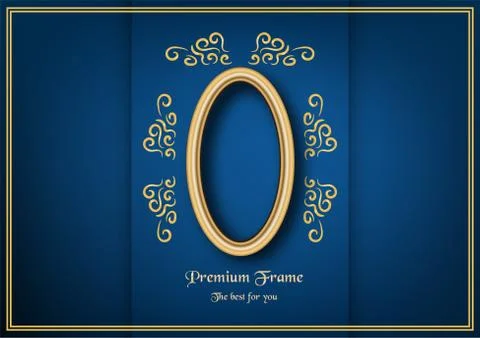 Golden classic frame on blue gradient background. Stock Illustration