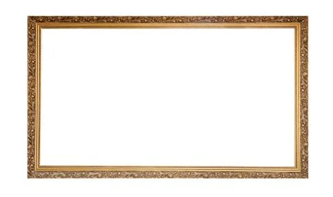 Golden classical empty frame isolated on white background. Copy space Stock Photos