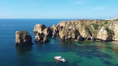 Golden Cliffs and Caves. Ponta da Piedade Stock Footage 340962907