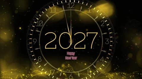 Golden clock counting down to 2027 new year celebration with fireworks Stock Footage 338176563