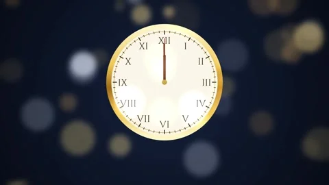 Golden clock counting down to midnight then 2027 with fireworks Vídeos de archivo 348262613