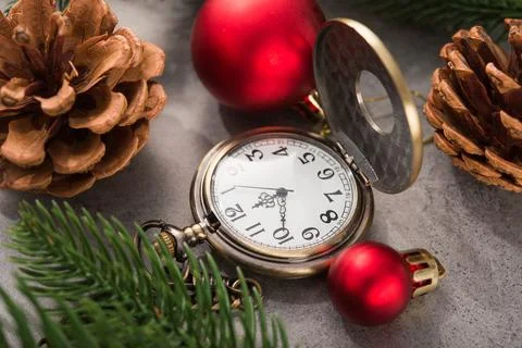 The golden clock, whose arrow are about twelve o'clock New Year celebration Stock Photos