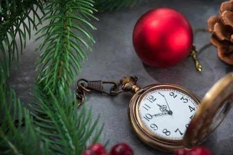 The golden clock, whose arrow are about twelve o'clock New Year celebration Stock Photos