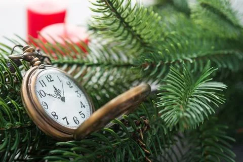 The golden clock, whose arrow are about twelve o'clock New Year celebration Stock Photos