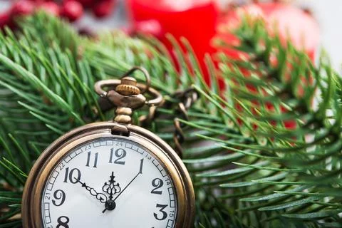 The golden clock, whose arrow are about twelve o'clock New Year celebration Stock Photos