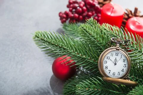 The golden clock, whose arrow are about twelve o'clock New Year celebration Stock Photos
