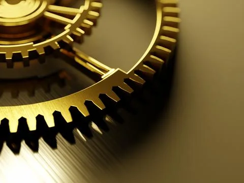 Golden clockwork mechanism, close up. Precision engineering, concept. Digital Stock Illustration