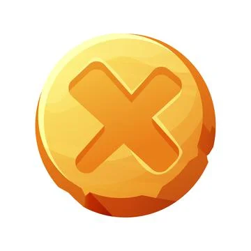 Golden close button game interface, menu element, cross shape in comic cartoon Stock Illustration