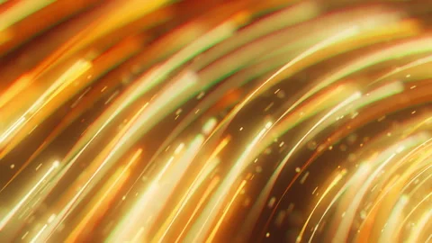 Golden Closeup Data Trails Sweep In Curved Layers Across A Futuristic Background Stock Footage 338188799