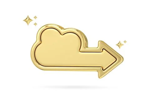 Golden Cloud Arrow, 3D rendering of shiny golden arrow shaped like cloud, p.. Stock Illustration