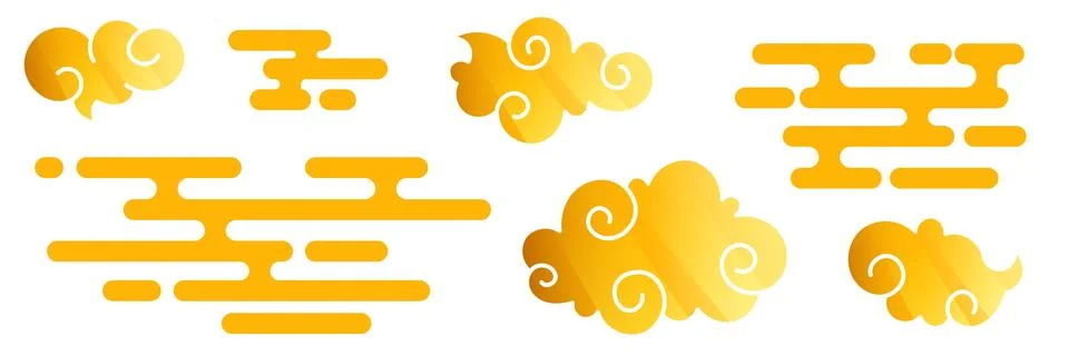Golden cloud collection with swirling patterns Stock Illustration