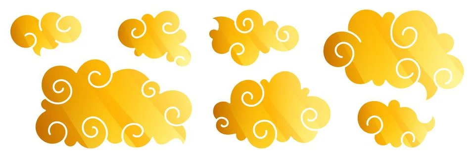 Golden cloud collection with swirling patterns Stock Illustration
