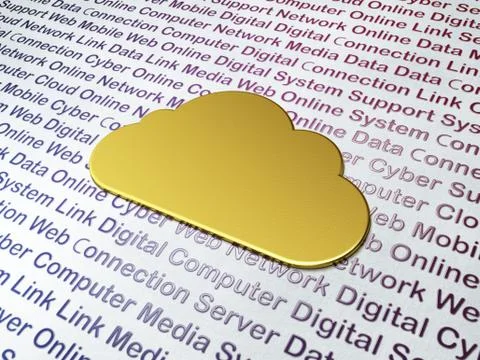 Golden Cloud on Digital Technology background Illustrazione stock