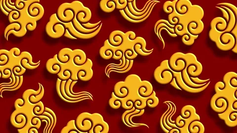 Golden Cloud Pattern Red Chinese Festive Background Stock Footage 324050132