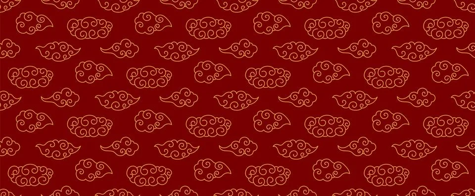 Golden clouds on red seamless pattern Stock Illustration