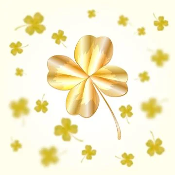 Golden clover leaf isolated on light background. St. Patricks day design. Stock Illustration