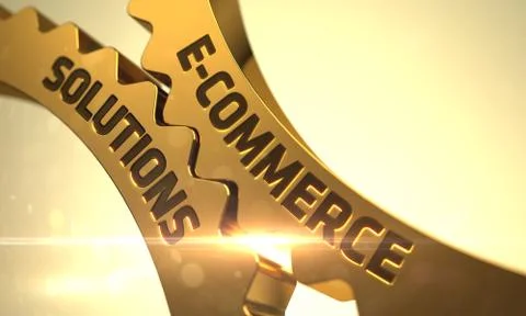 Golden Cog Gears with E-Commerce Solutions Concept Stock Illustration