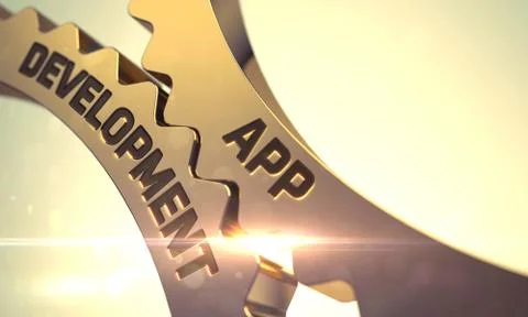 Golden Cogwheels with App Development Concept Stock Illustration