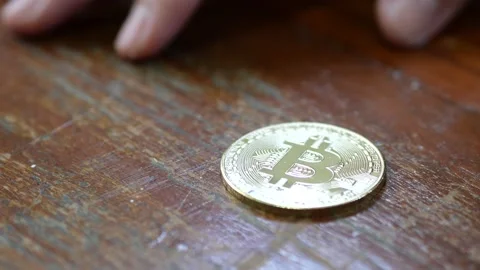 A golden coin of bitcoin(BTC). Stock Footage 149486152