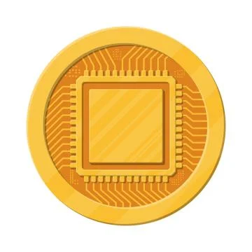 Golden coin with computer chip. Stock Illustration