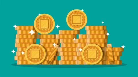 Golden coin with computer chip. Stock Illustration