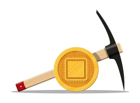 Golden coin with computer chip. Stock Illustration