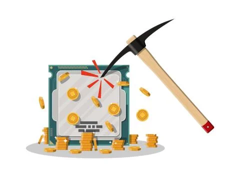 Golden coin with computer chip. Illustrazione stock
