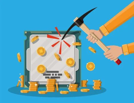 Golden coin with computer chip. Stock Illustration