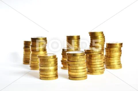 Golden coin piles Stock Photos