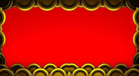 Golden coins 3d rendering  with red background for Happy new years and chines Stock Illustration