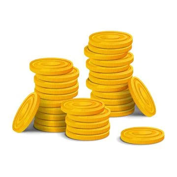 Golden coins big stack. Big pile of colorful glossy money realistic game asse Stock Illustration