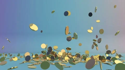 Golden coins falling, Alpha Stock Footage