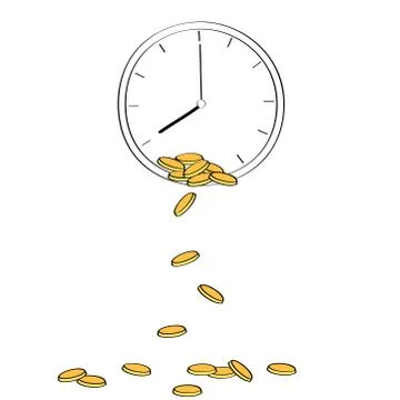 Golden coins falling from clock Illustrazione stock