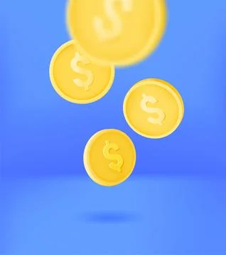 Golden coins falling down. 3d vector concept Stock Illustration