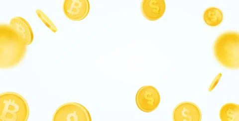 Golden coins falling down. 3d vector banner with copy space Иллюстрация