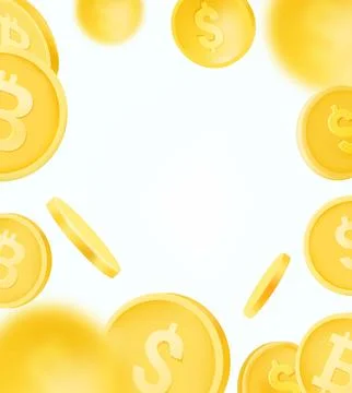 Golden coins falling down. 3d vector banner with copy space Stock Illustration