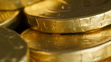 Golden coins falling down Stock Footage 85961790