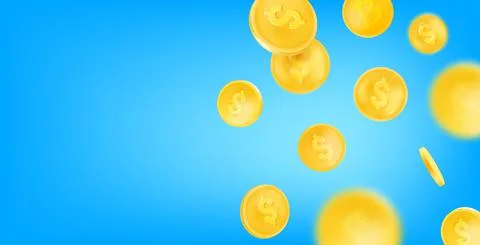 Golden coins falling down. Horizontal vector banner with copy space Stock Illustration