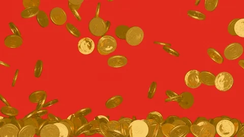 Golden coins falling on the red background Stock Footage 171814393