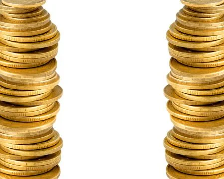 Golden coins stack background Stock Photos