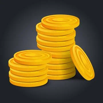 Golden coins stack on black background. Colorful glossy pile of money money r Stock Illustration