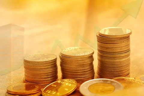 Golden Coins Stack Financial background concept Stock Photos