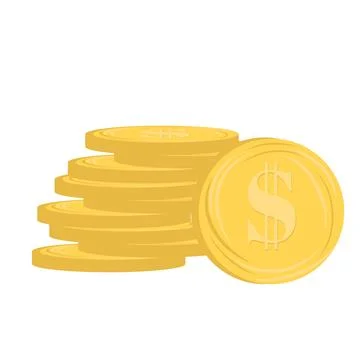 Golden coins in stack in flat design. Currency money with dollar sign. Vector Stock Illustration