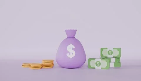 Golden coins stack, money bag and dollar bundles, Business and finance succes Stock Illustration